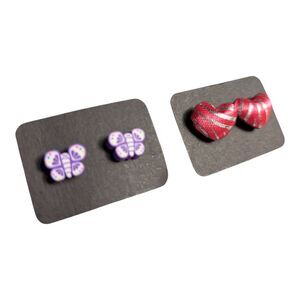 Girls Earrings Bundle Butterfly Studs + Heart Studs